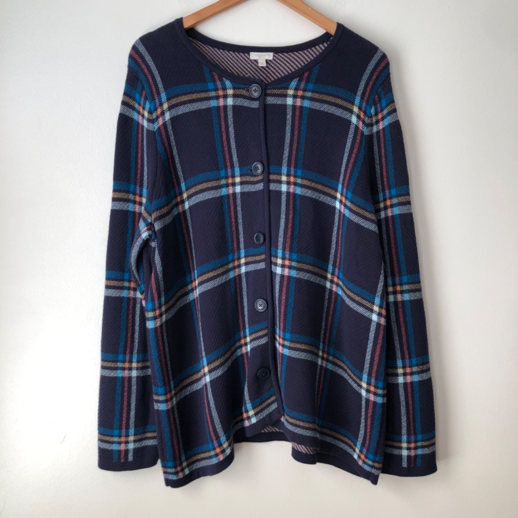 Talbots Women's Plaid Tartan Knit Cardigan Size 2x